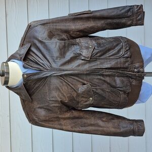 AVANTI Airborne Flight Bomber Brown Leather Mens Sz M Military Full Zip Jacket